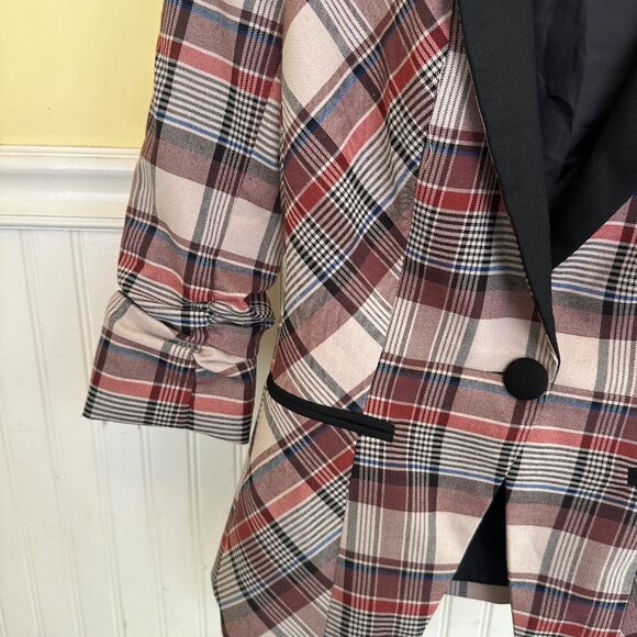 Vero Moda Womens Plaid Blazer Jacket With Ruched Sleeves Button Closure & Black - Picture 4 of 9